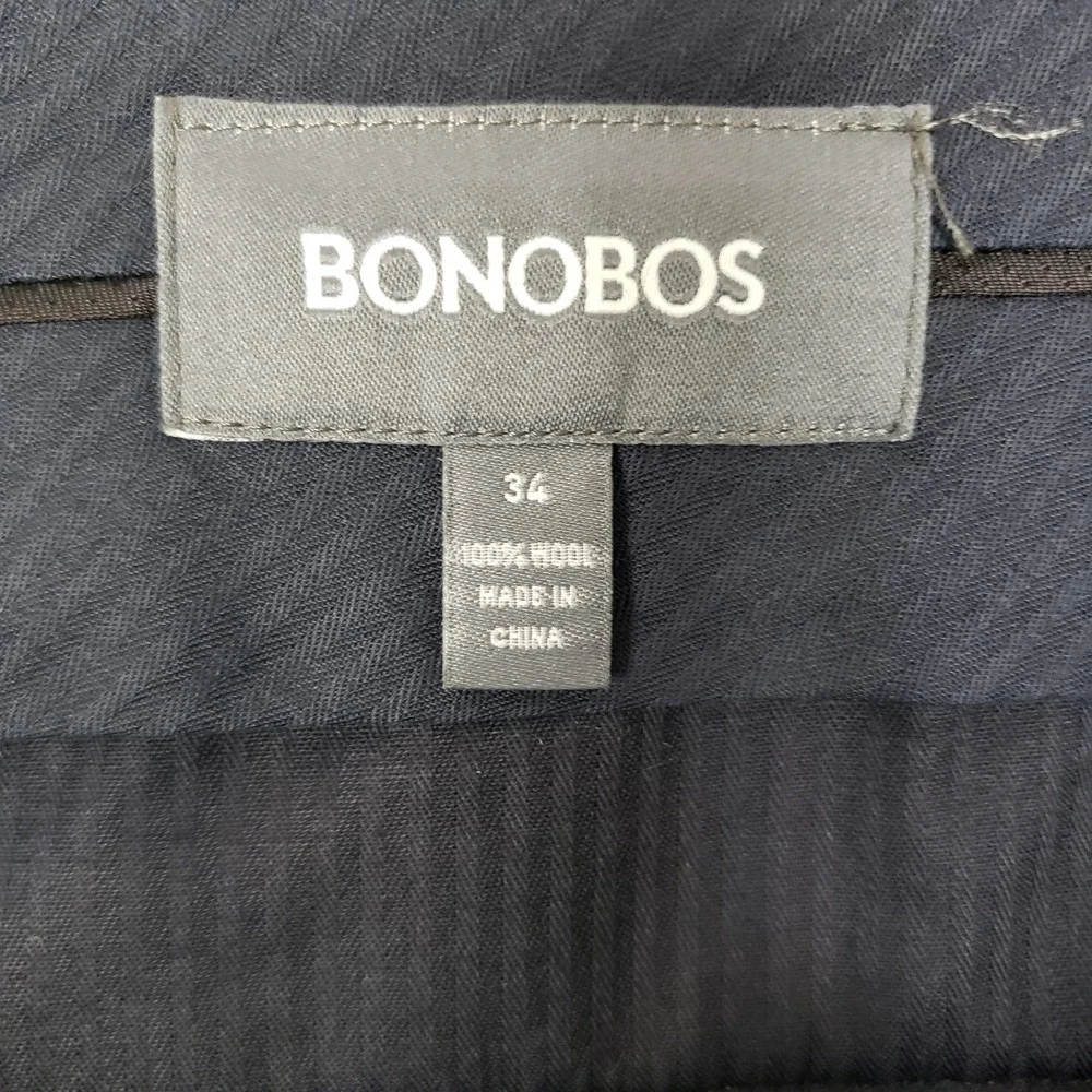 Bonobos Size 34 Wool Trouser Pants Cream Blue Houndstooth Plaud Dark Academia